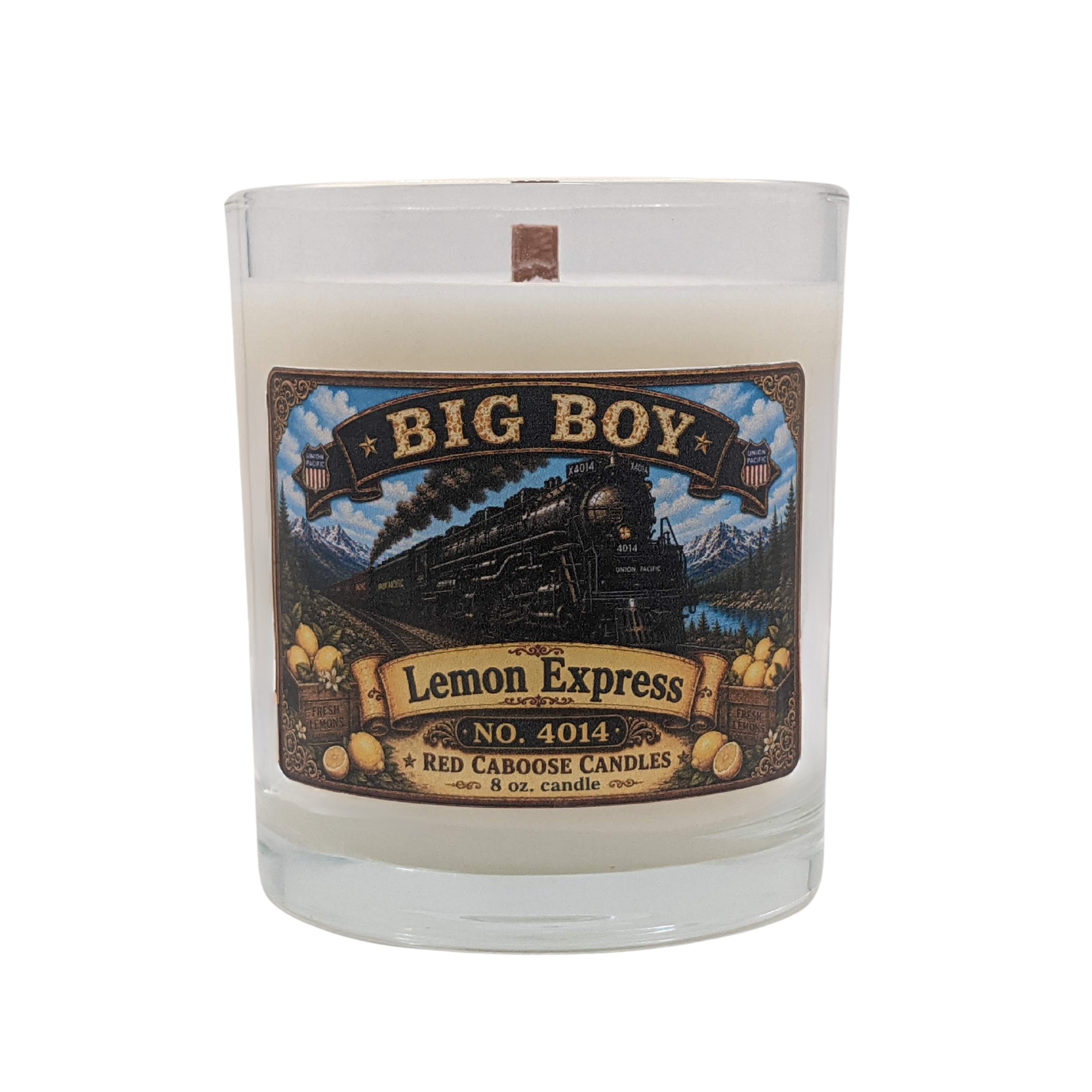 Big Boy candle, Lemon Express scent. Lemon, verbena, woody