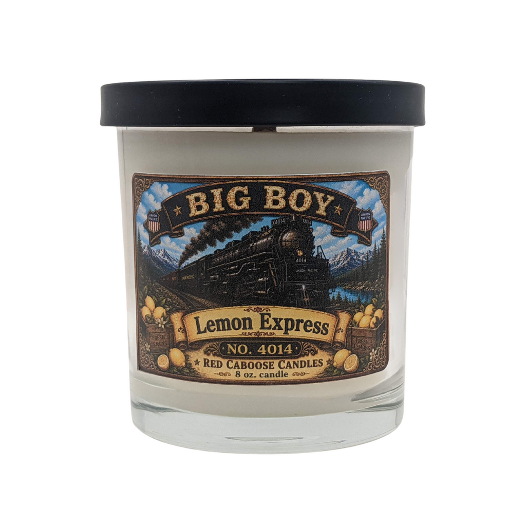 'Big Boy candle,  Lemon Express,  shown with lid