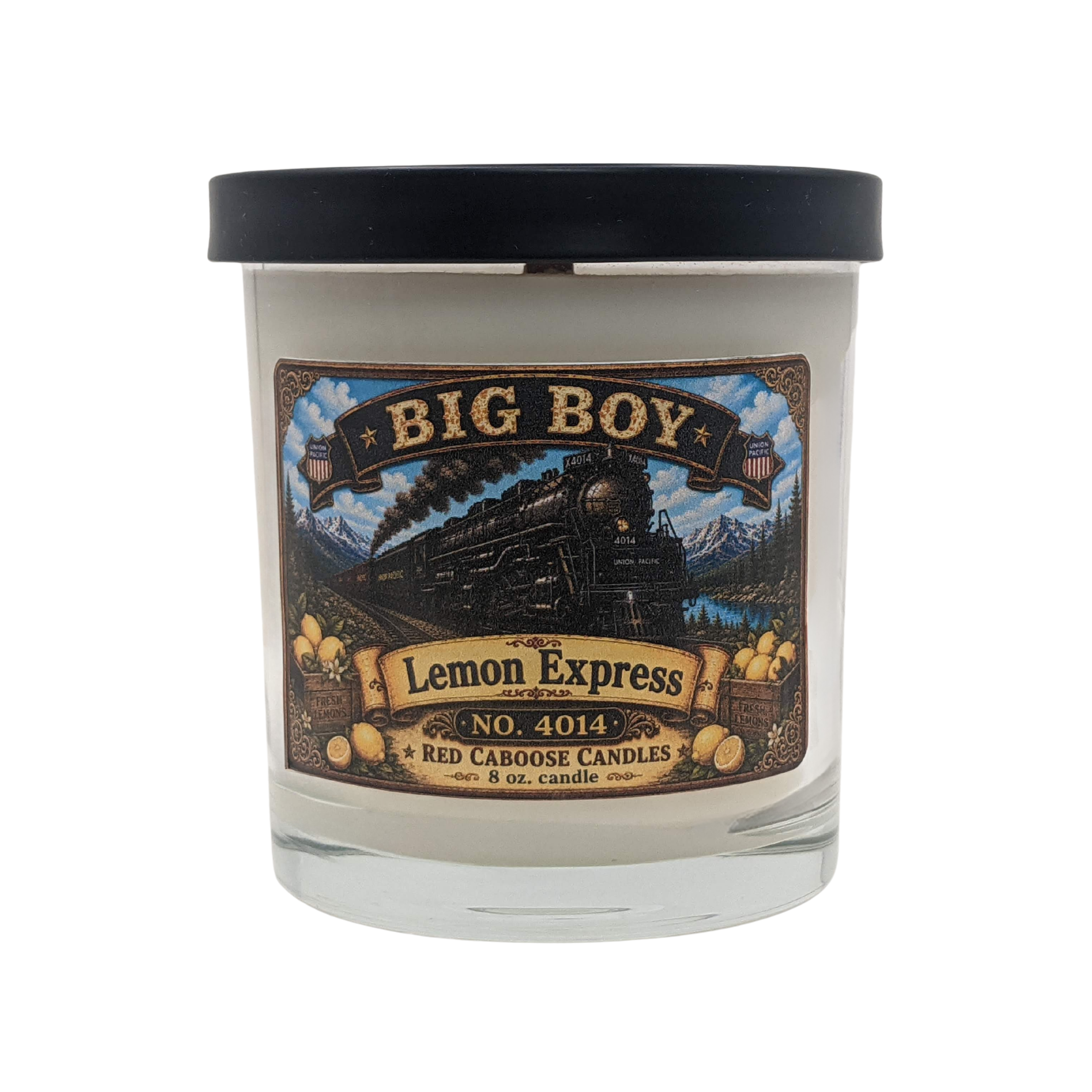 'Big Boy candle,  Lemon Express,  shown with lid
