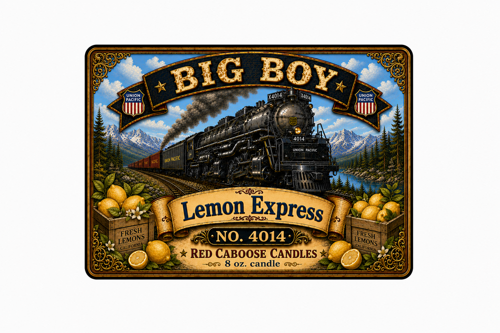 Decorative label with Big Boy and lemon express scent design 