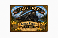 Decorative label with Big Boy and lemon express scent design 