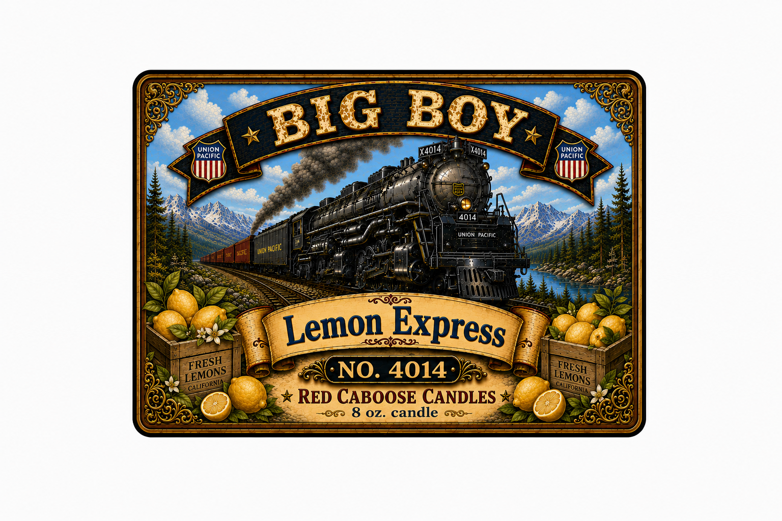 Decorative label with Big Boy and lemon express scent design 