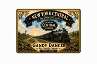 New York Central train candle label with scenic design, Water Level Route.  Scent is sandalwood, mahogany, teakwood