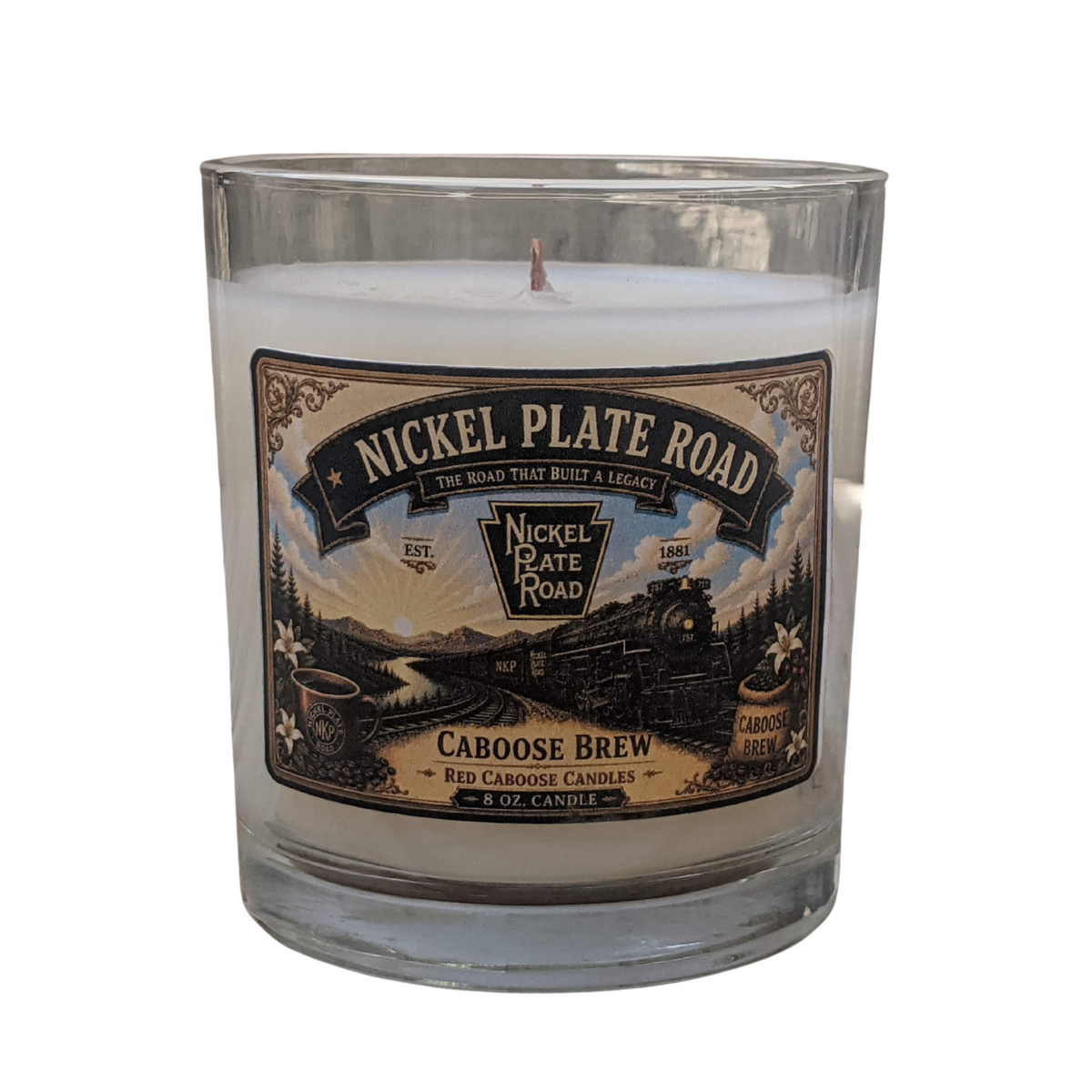 Nickel Plate Road steam locomotives #757 and #765 candle.  Scent is coffee, buttery pastry, cream