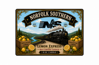 Label, Norfolk Southern, vintage locomotive No. 630, Lemon Express.  Scent is lemon, verbena, woody