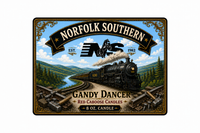 Norfolk Southern label featuring vintage steam locomotive No. 630.  Scent is sandalwood, mahogany, teakwood